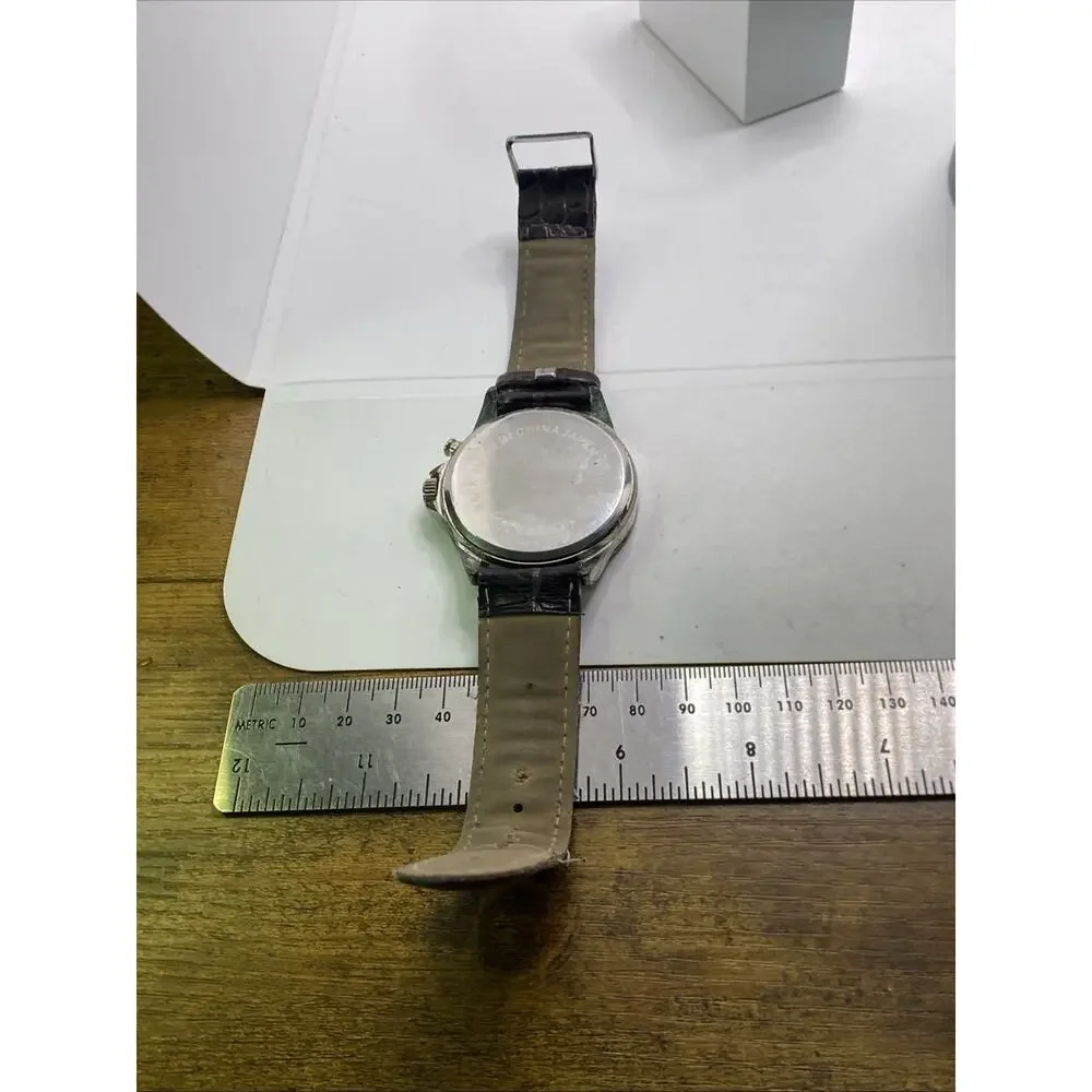 Mens Vintage Worn Brown Leather Watch Works New Battery